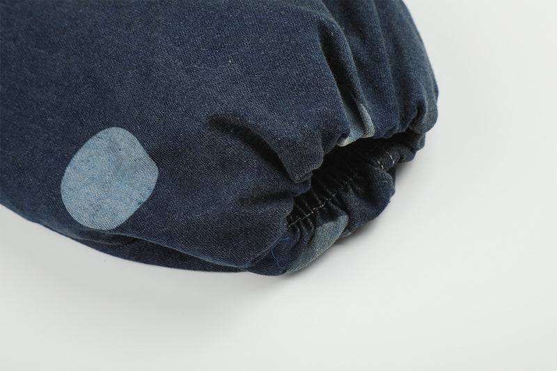 Polka Dot Denim Hooded Jacket with Sherpa Lining