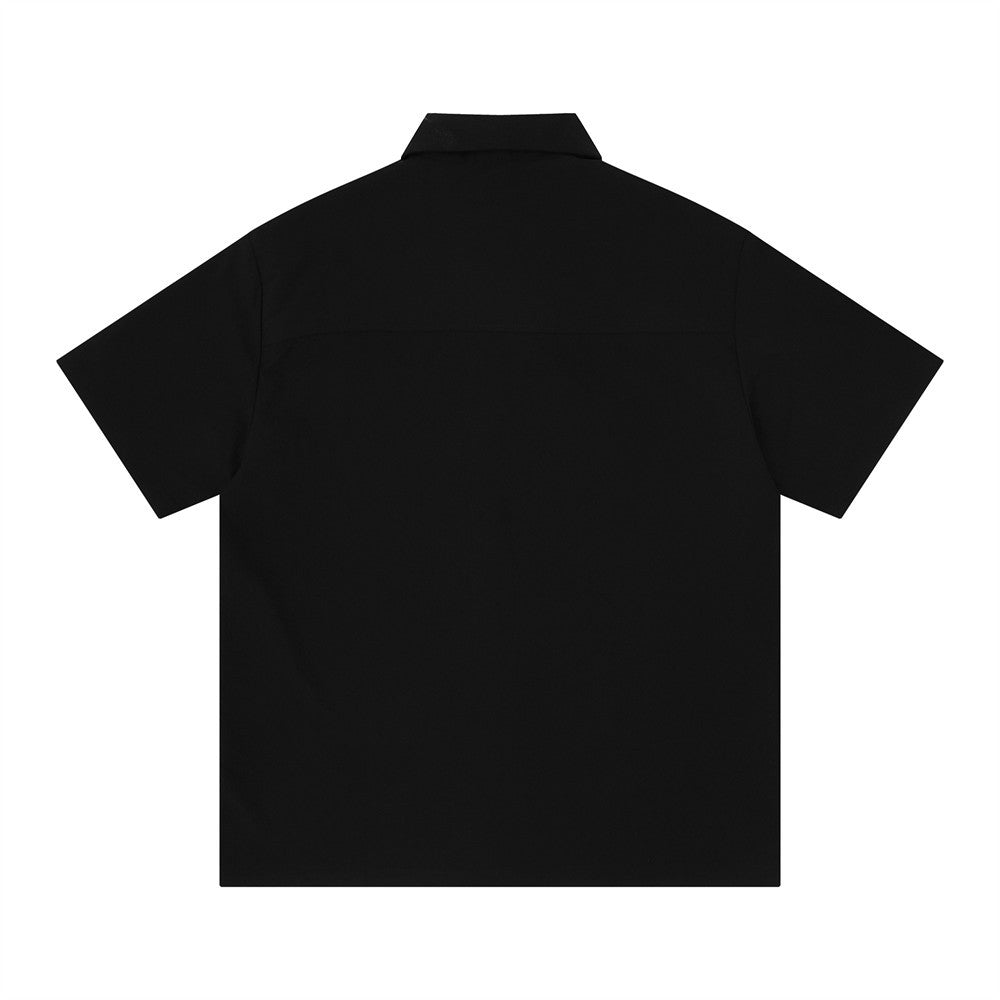 Chain Embroidered Short Sleeve Shirt – Relaxed Fit Streetwear Button-Up
