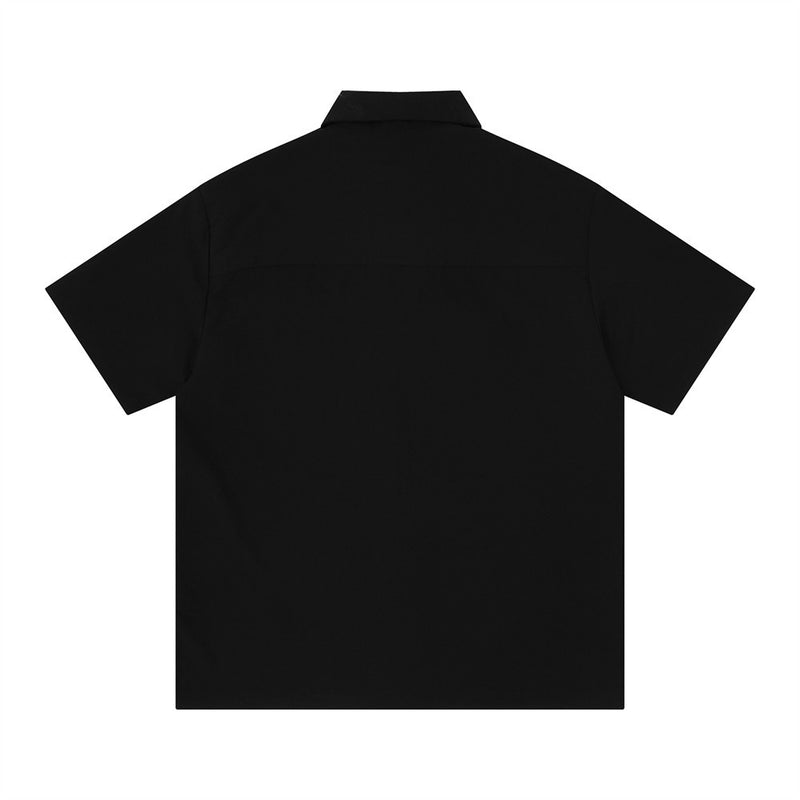 Chain Embroidered Short Sleeve Shirt – Relaxed Fit Streetwear Button-Up
