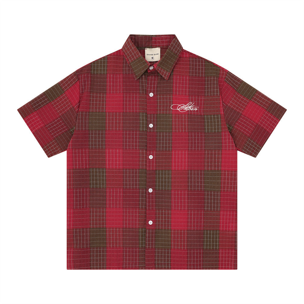 Mosaic Plaid Short Sleeve Shirt – Oversized Streetwear Button-Up