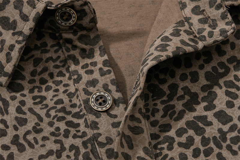 Mafa Vintage Leopard Print Short Sleeve Polo Shirt