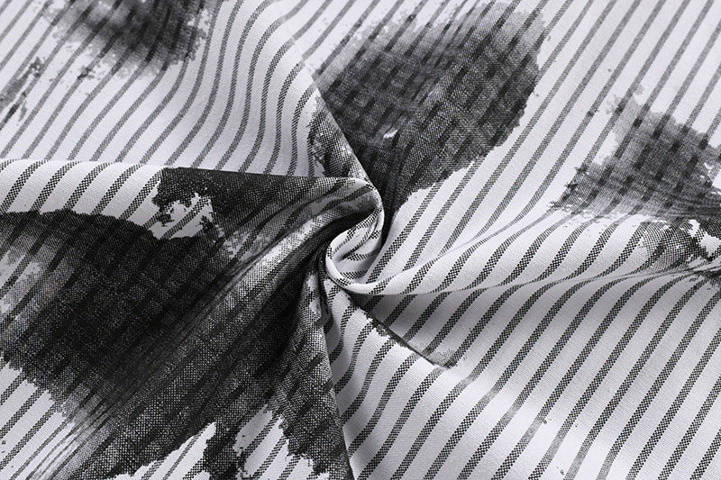 Vertical Stripe Oversized Long Sleeve Shirt with Dark Face Graphic Print