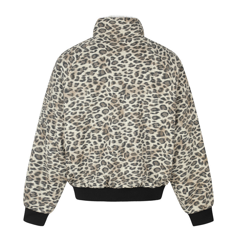 Reversible Faux Fur Leopard Print Bomber Jacket – Men's Oversized Stand Collar