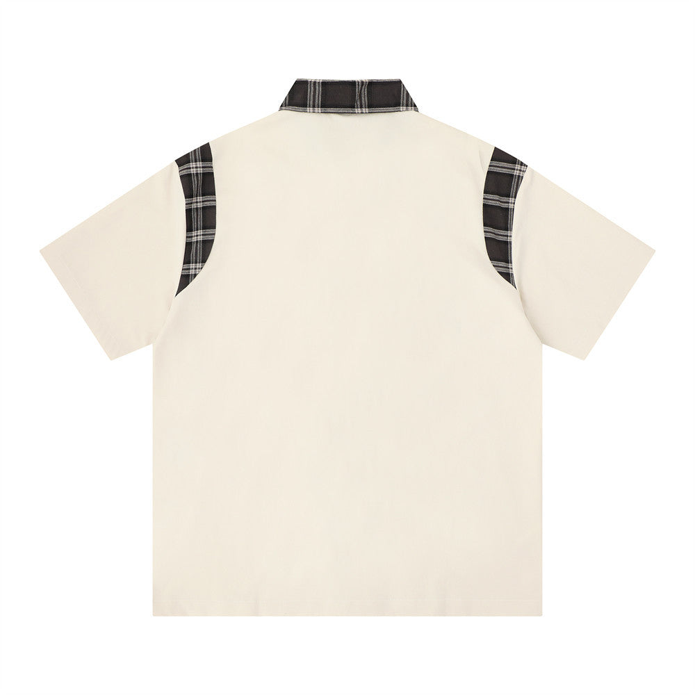 American Streetwear Plaid Patchwork Short Sleeve Shirt