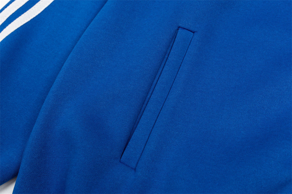 Men's Zip-Up Track Jacket with Stripe Sleeves and Crest Badge