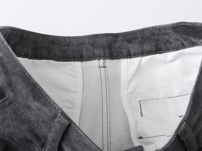 Wide-Leg Washed Denim Jeans – Relaxed High-Street Pleated Trousers