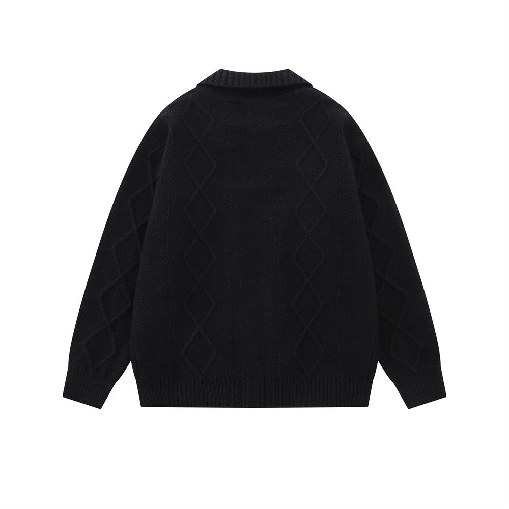 Cardigan en maille brodé de fleurs – Jacquard losanges boutonné
