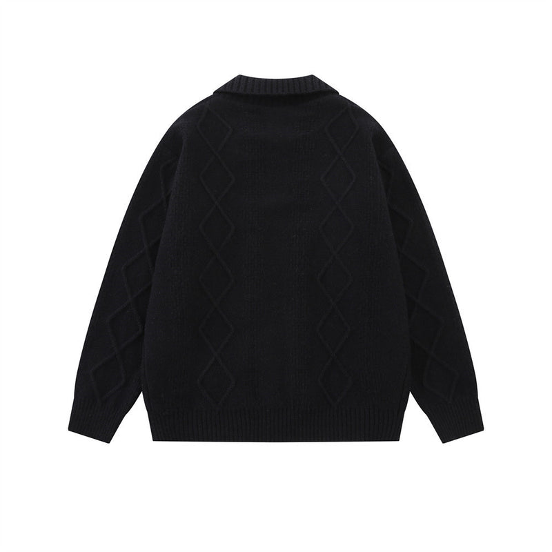 Cardigan en maille brodé de fleurs – Jacquard losanges boutonné