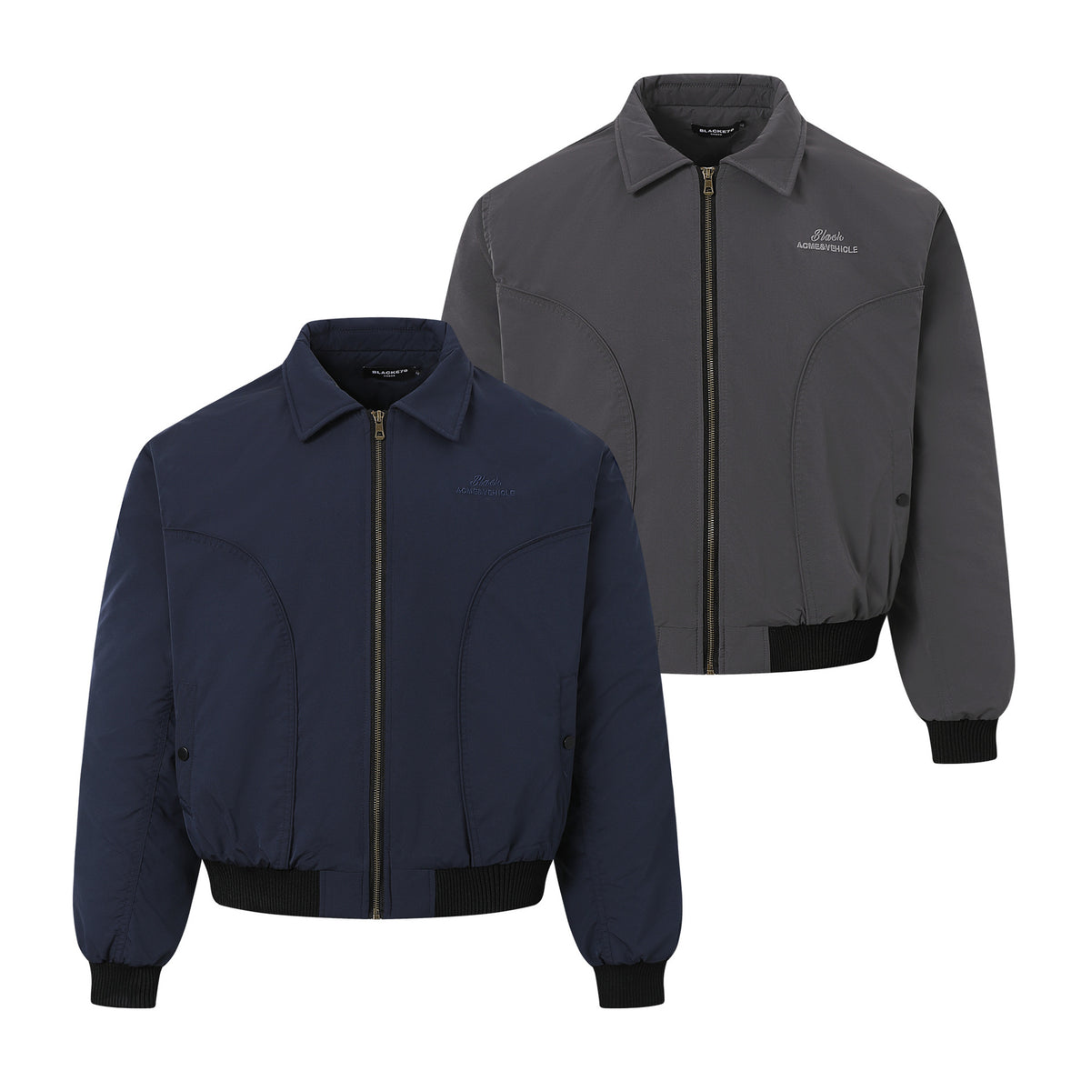 Veste bomber matelassée pour homme avec col à pointes et coutures arrondies