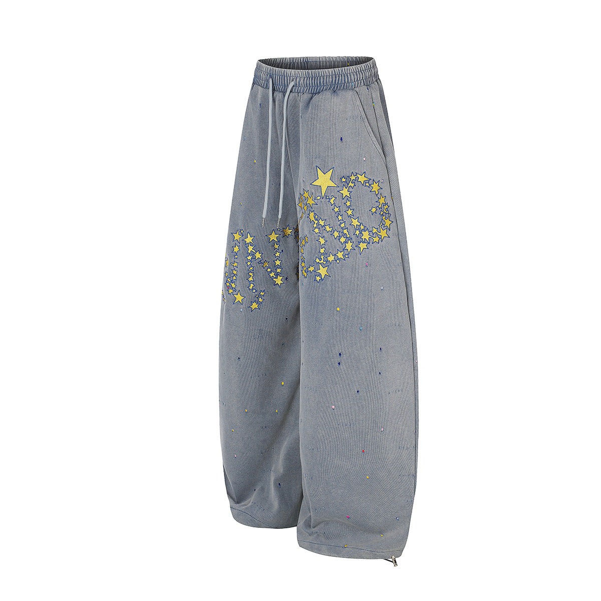 Pantalon de survêtement baggy à jambes larges, imprimé constellation d’étoiles, délavé