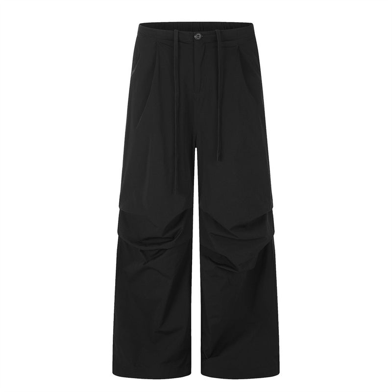 Wide-Leg Parachute Pants – Pleated Drawstring Trousers with Ruched Detail