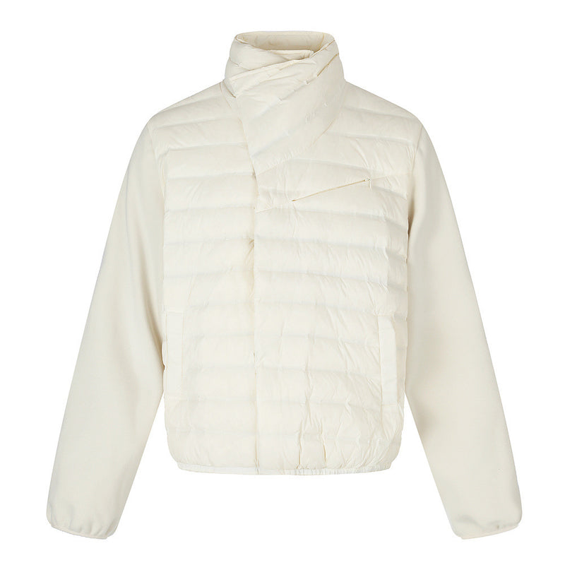 Men's Asymmetric Stand Collar Quilted Down Jacket – Diagonal Placket Puffer Coat