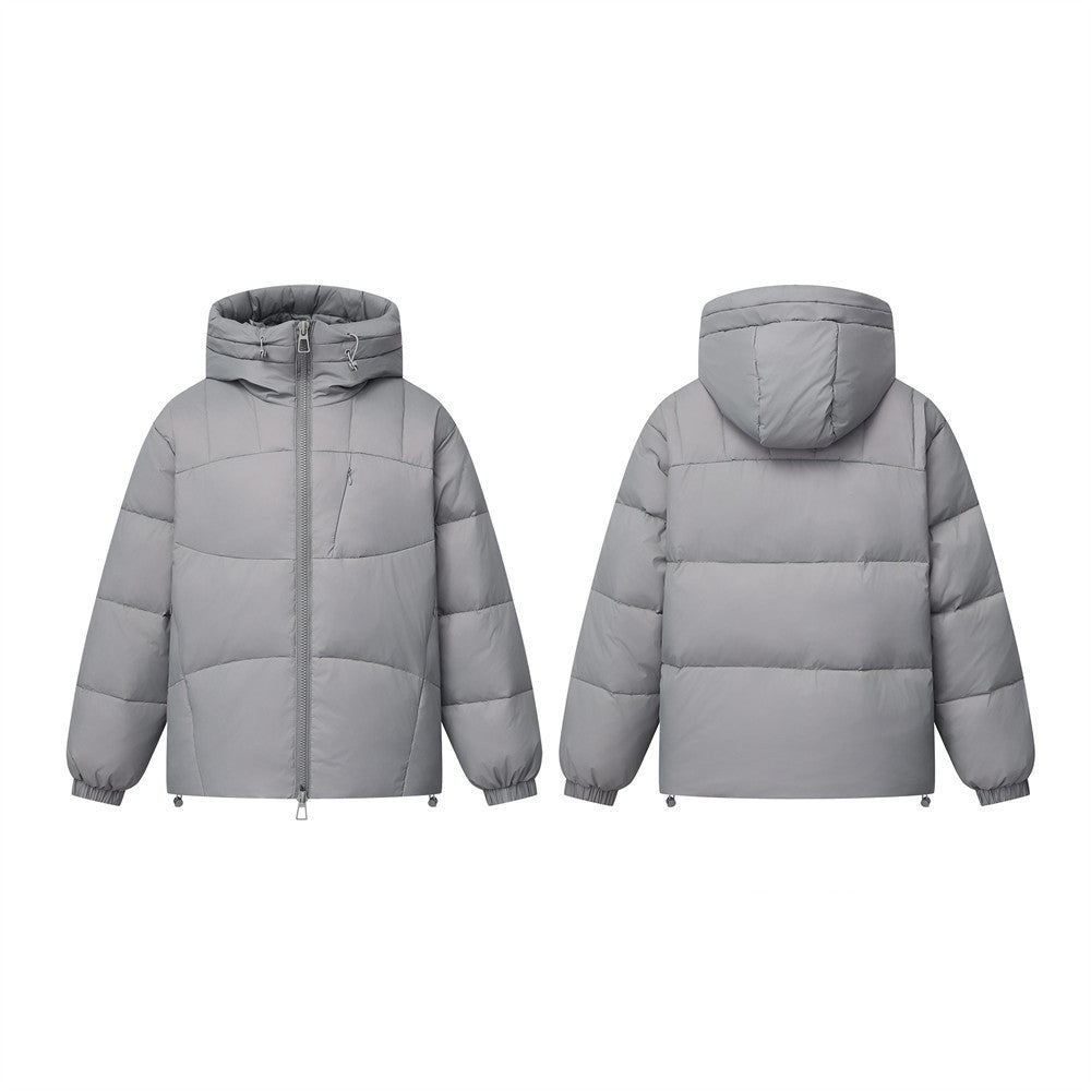 Oversized Hooded Puffer Jacket – Full-Zip Quilted Down Coat in Grey