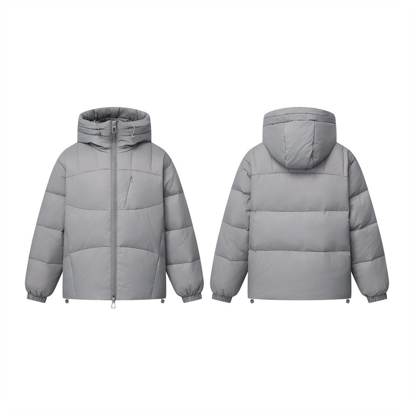 Oversized Hooded Puffer Jacket – Full-Zip Quilted Down Coat in Grey