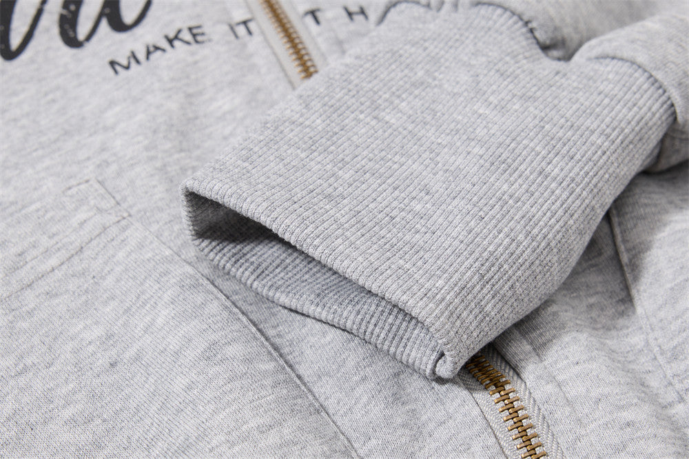 Fur-Trim Zip-Up Hoodie Jacket – Oversized Streetwear with Script Graphic
