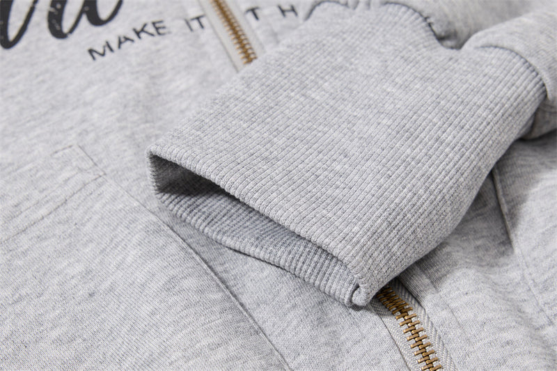 Fur-Trim Zip-Up Hoodie Jacket – Oversized Streetwear with Script Graphic