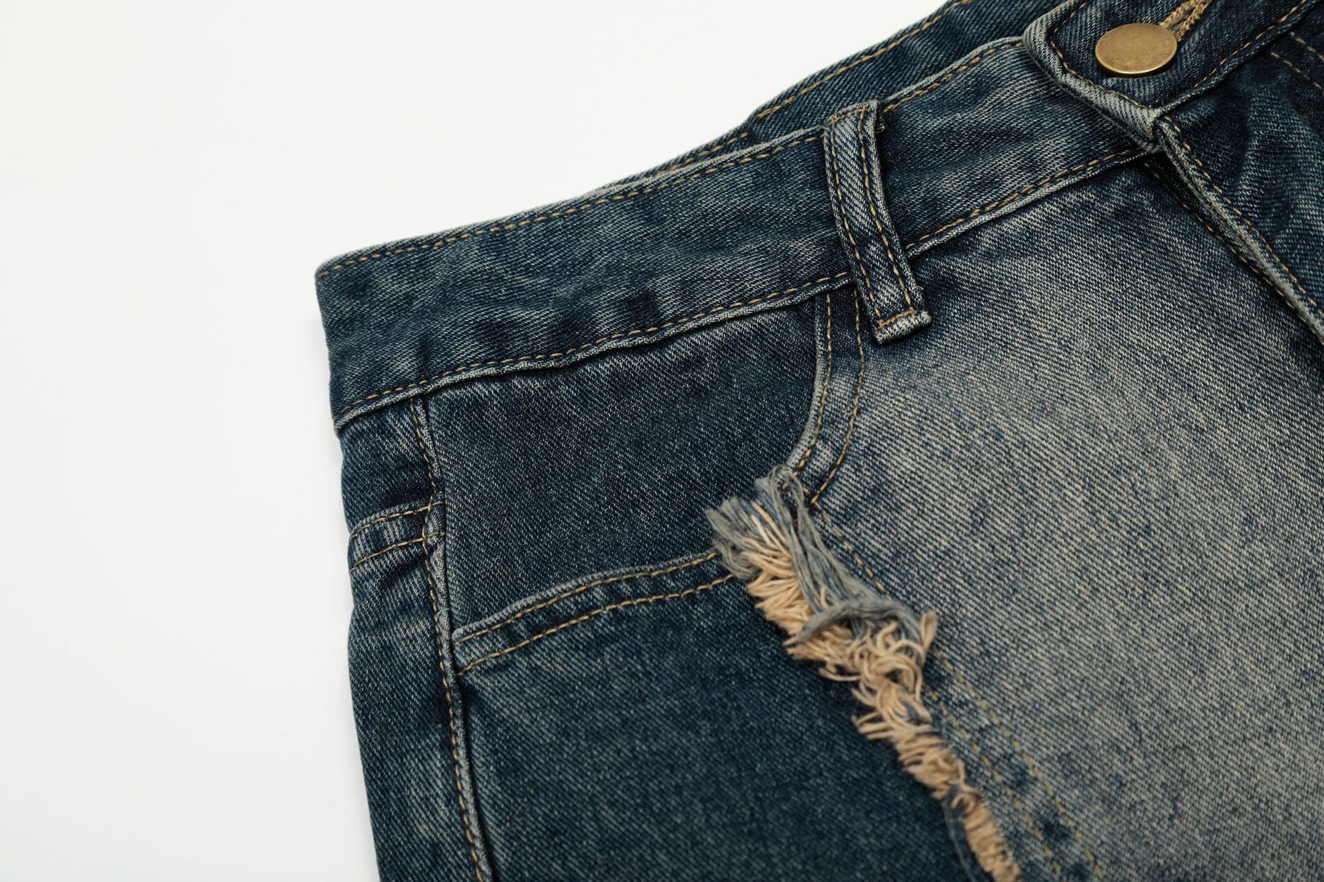 Baggy Jeans with Celestial Embroidery, Raw-Edge Seam & Wide Leg — Unisex Vintage