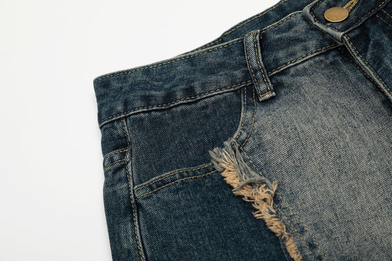 Baggy Jeans with Celestial Embroidery, Raw-Edge Seam & Wide Leg — Unisex Vintage