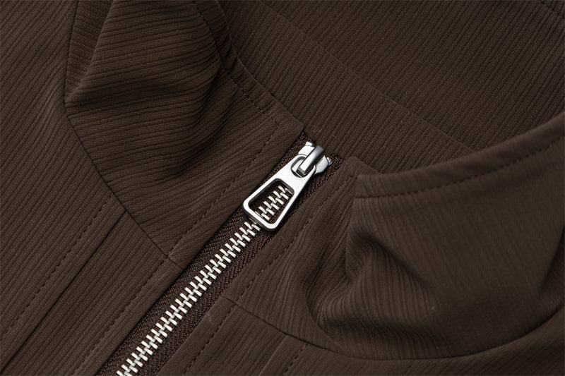Men's Oversized Stand-Collar Zip Jacket with Cargo Pockets – Brown