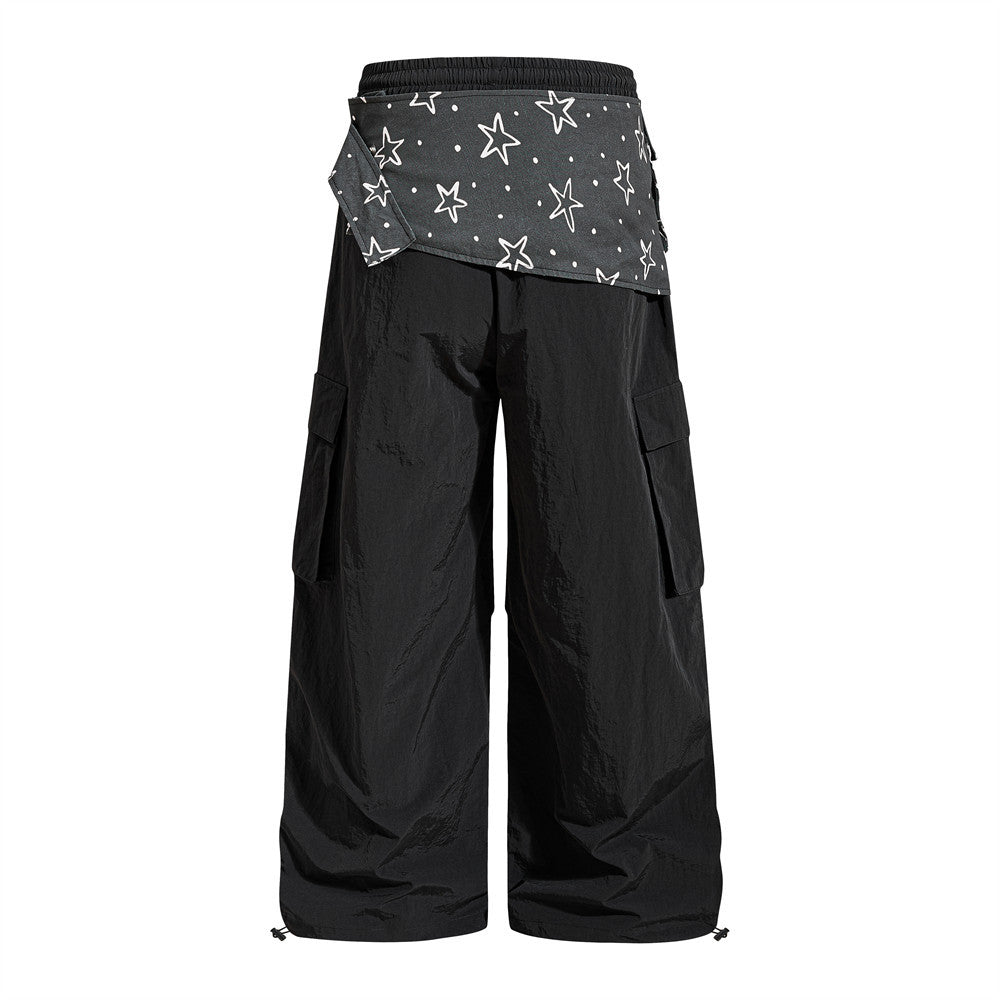 Wide-Leg Cargo Sweatpants with Star-Print Bandana Waistband