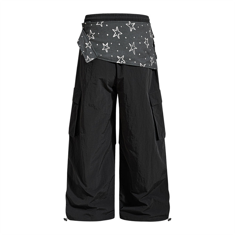 Wide-Leg Cargo Sweatpants with Star-Print Bandana Waistband
