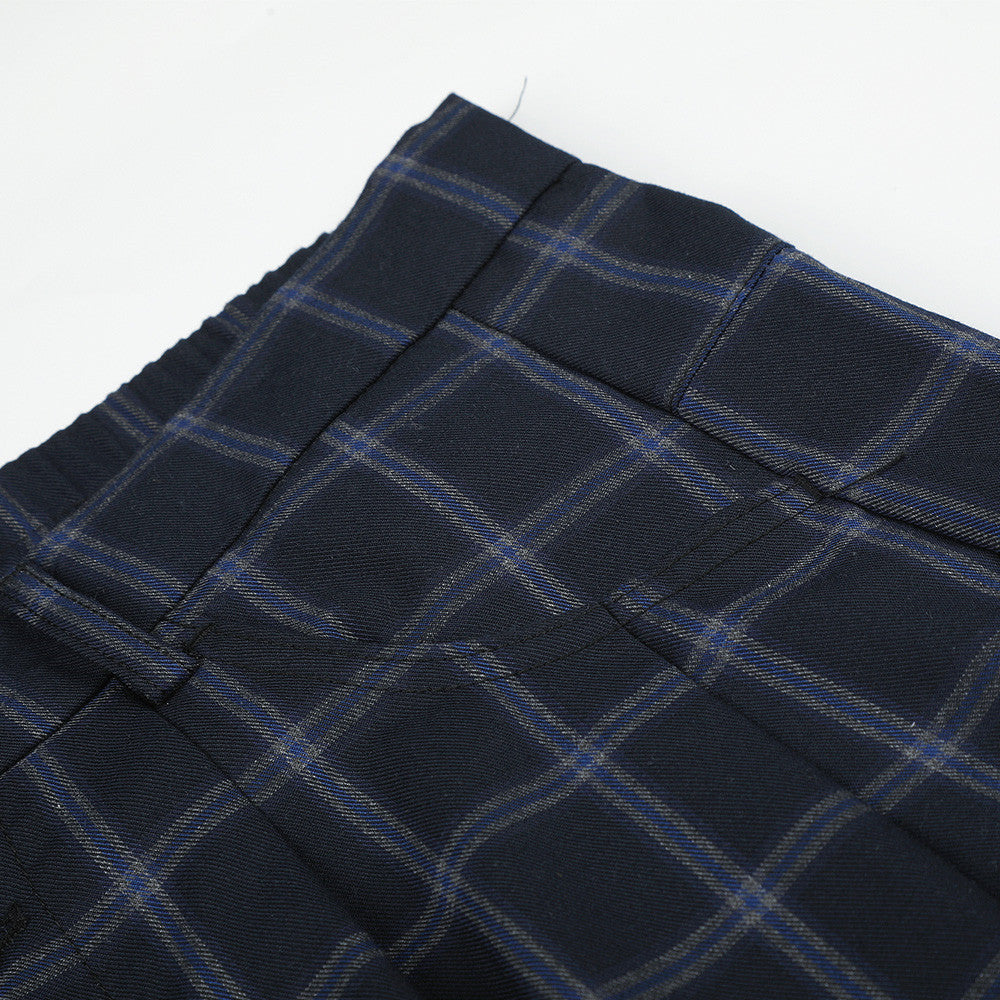 Wide-Leg Plaid Trousers – Men's High-Street Button-Fly Straight Pants