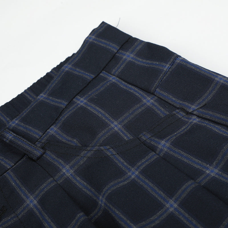 Wide-Leg Plaid Trousers – Men's High-Street Button-Fly Straight Pants