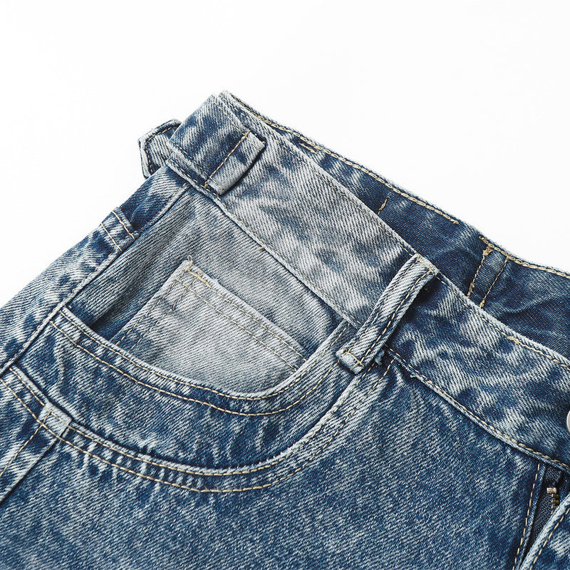 Gradient Washed Ripped Wide-Leg Jeans – Baggy Patchwork Dad Pants