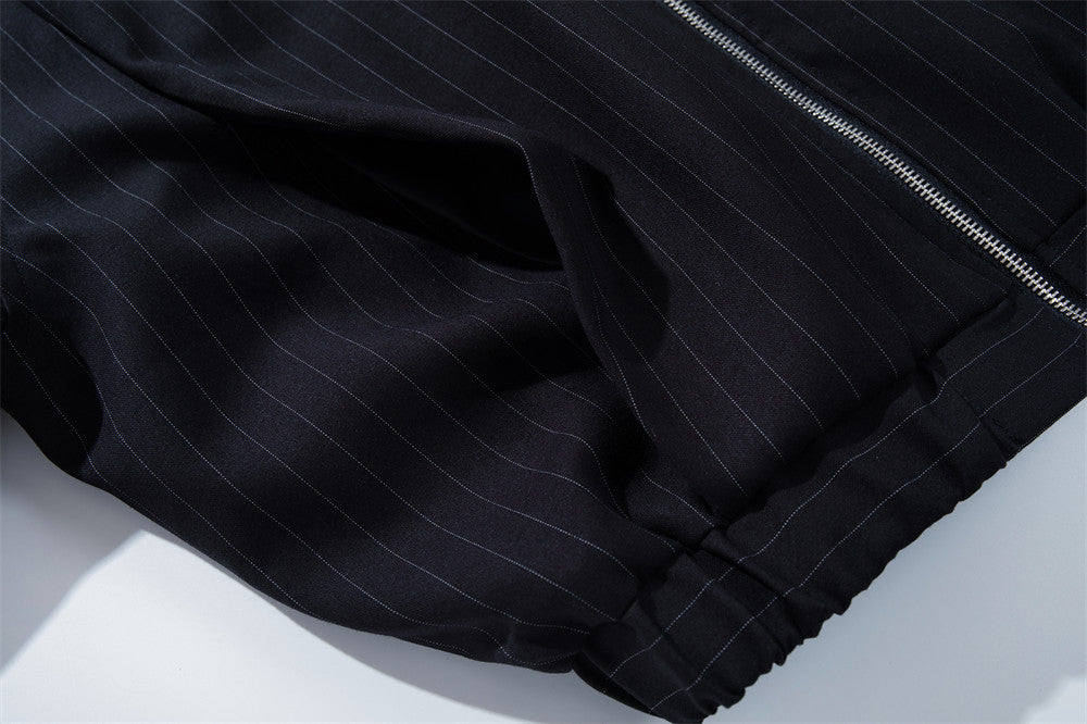 Pinstripe Stand-Collar Bomber Jacket – Relaxed Fit Men's Baseball Jacket