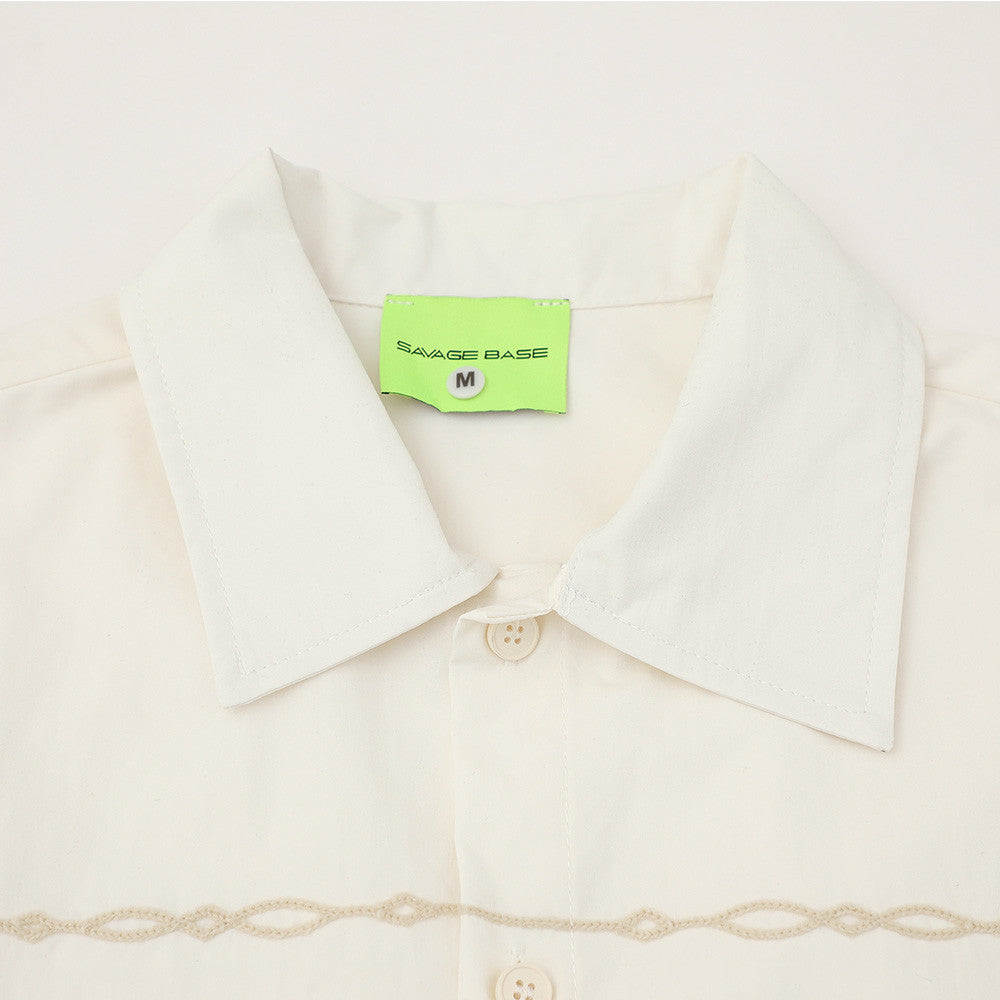 Chain Embroidered Short Sleeve Shirt – Relaxed Fit Streetwear Button-Up