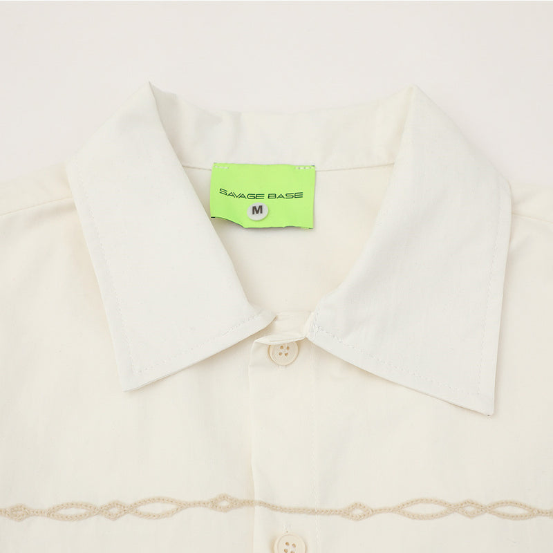 Chain Embroidered Short Sleeve Shirt – Relaxed Fit Streetwear Button-Up