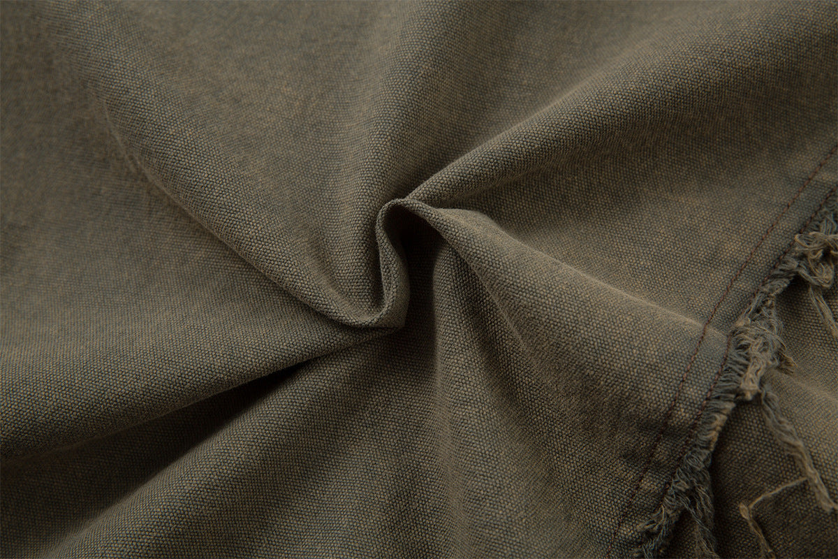 Veste-chemise en jean délavé effiloché – Surchemise patchwork déconstruite