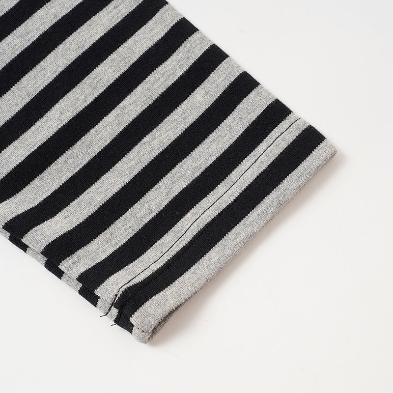 Long Sleeve T-Shirt Faux-Layered Rock Graphic Striped Sleeve Oversized Tee