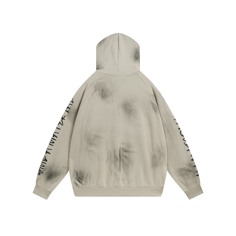 Material Graphic Oversized Hoodie – Washed Heavy Fleece with Embroidered Patch &
