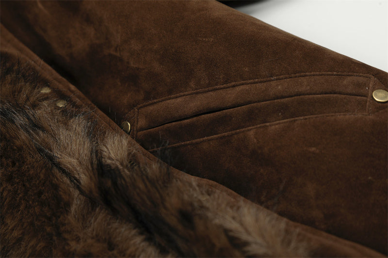 Faux Mink Fur-Trimmed Hooded Bomber Jacket with Toggle Clasps