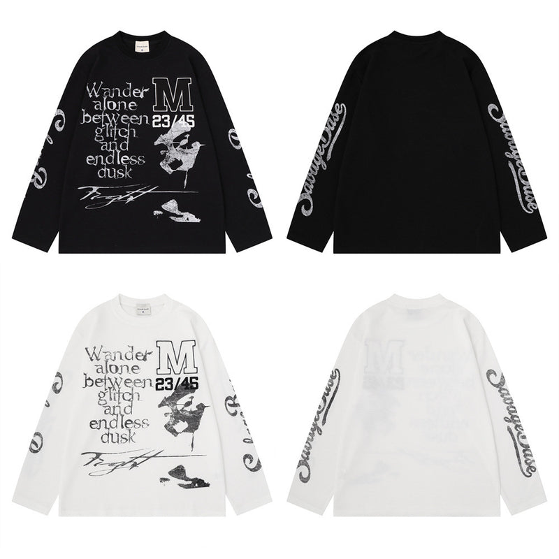 Herren-Langarmshirt mit Grafik – Oversize-Streetwear-Shirt aus Waffelstrick mit Schriftprint