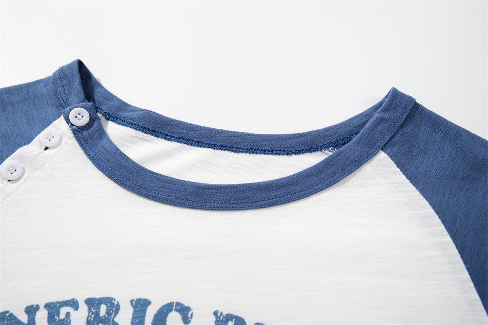 Men's Raglan Long Sleeve T-Shirt – Eagle Graphic Print, White & Blue