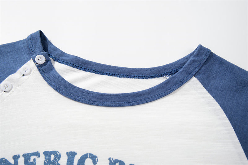 Men's Raglan Long Sleeve T-Shirt – Eagle Graphic Print, White & Blue
