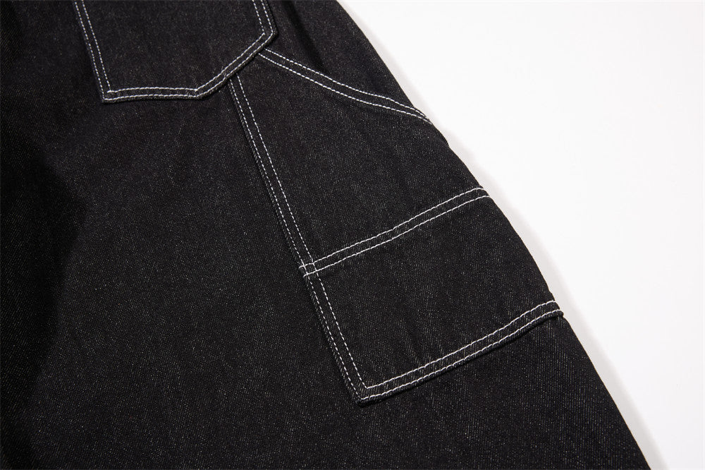 Herren-Cargojeans mit weitem Bein, Klappverschluss und Kontrastnähten