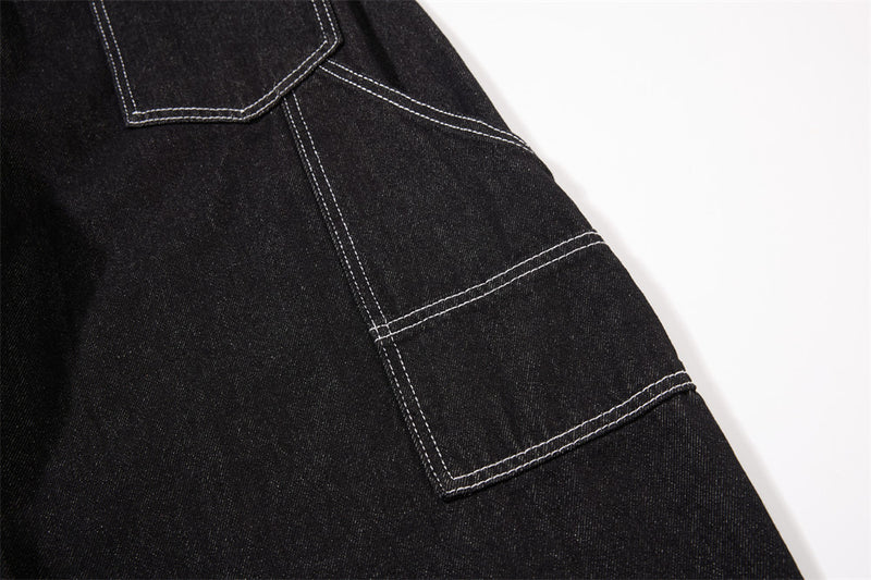 Herren-Cargojeans mit weitem Bein, Klappverschluss und Kontrastnähten