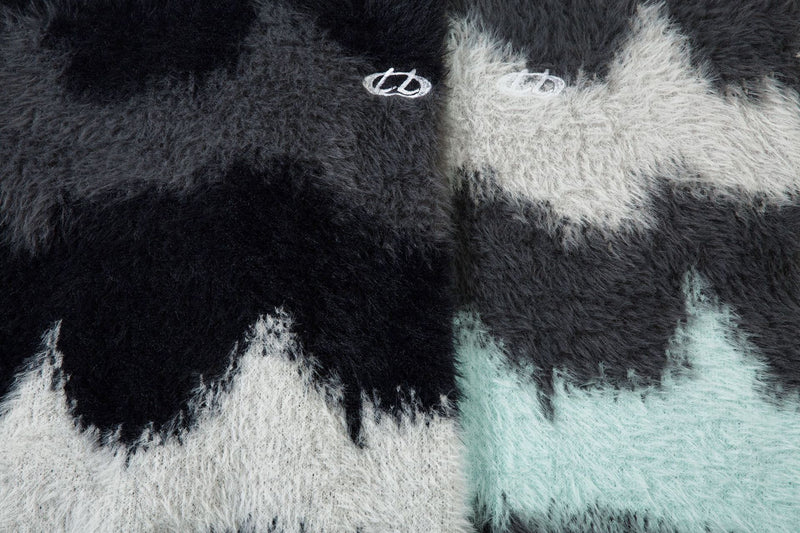 Pull en maille pelucheuse à motif vague abstrait – Modèle oversize