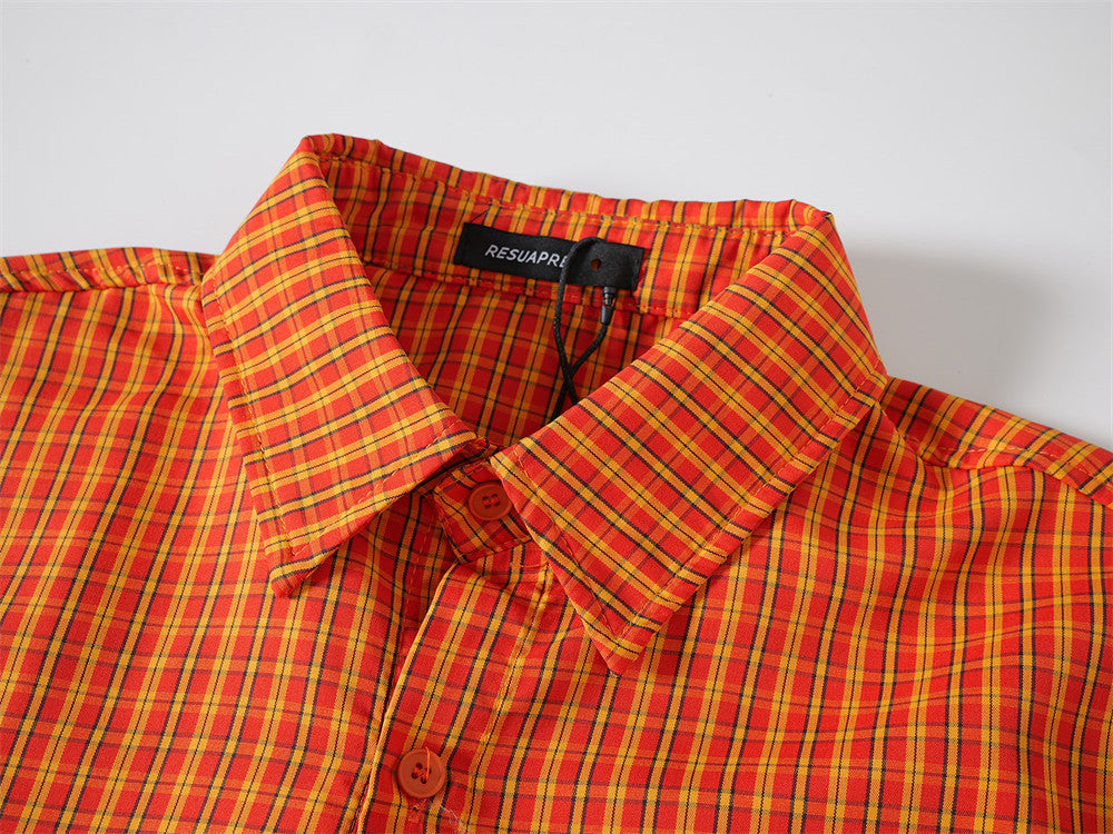 Men's Oversized Plaid Long-Sleeve Button-Up Shirt with Embroidered Chest Pocket