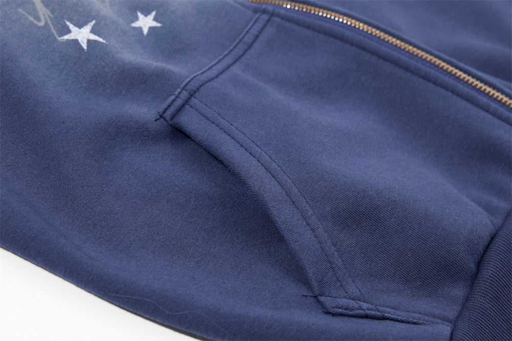 Sudadera con Capucha y Cremallera, Estampado de Estrellas, Corte Extragrande para Hombre