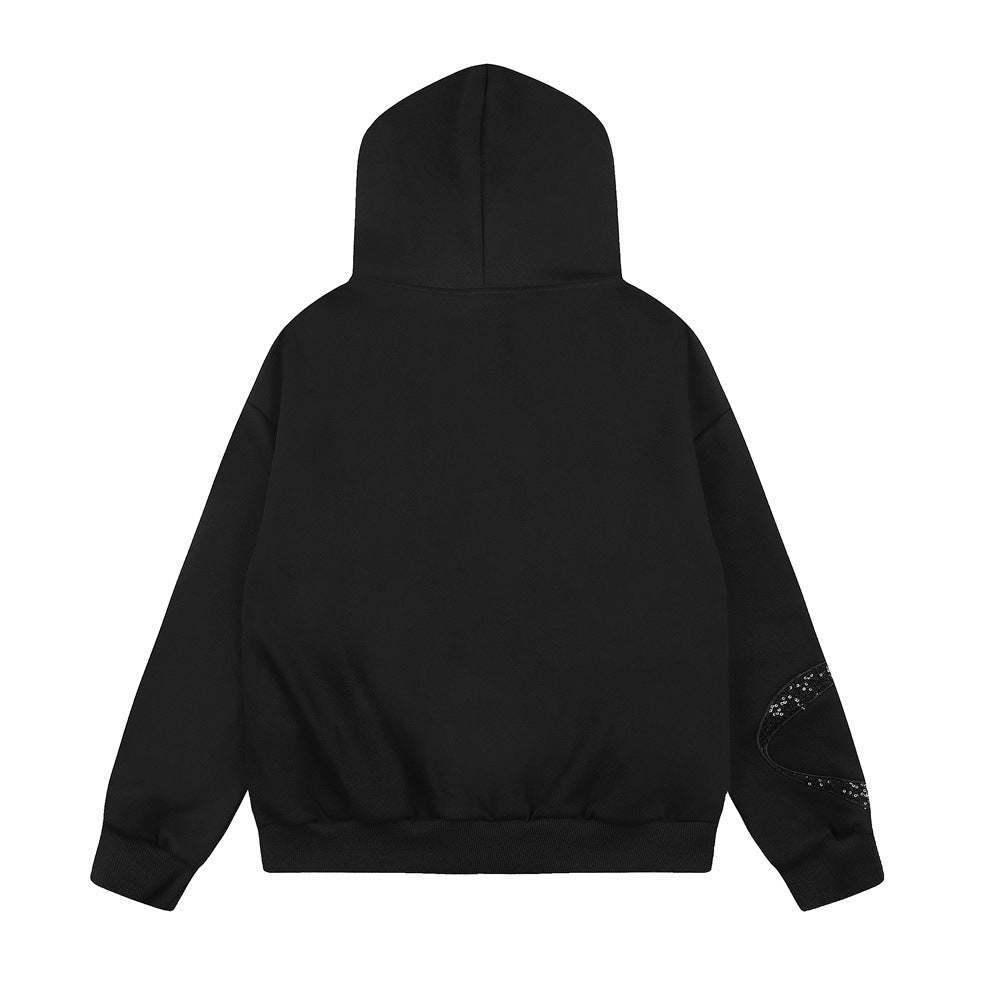 Bow Embroidery Zip-Up Hoodie – Oversized Sequin Ribbon Detail