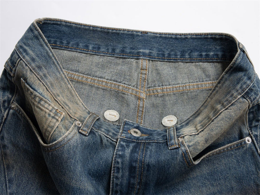 Baggy Jeans with Designs – Men's Vintage Distressed Wide-Leg Denim Pants