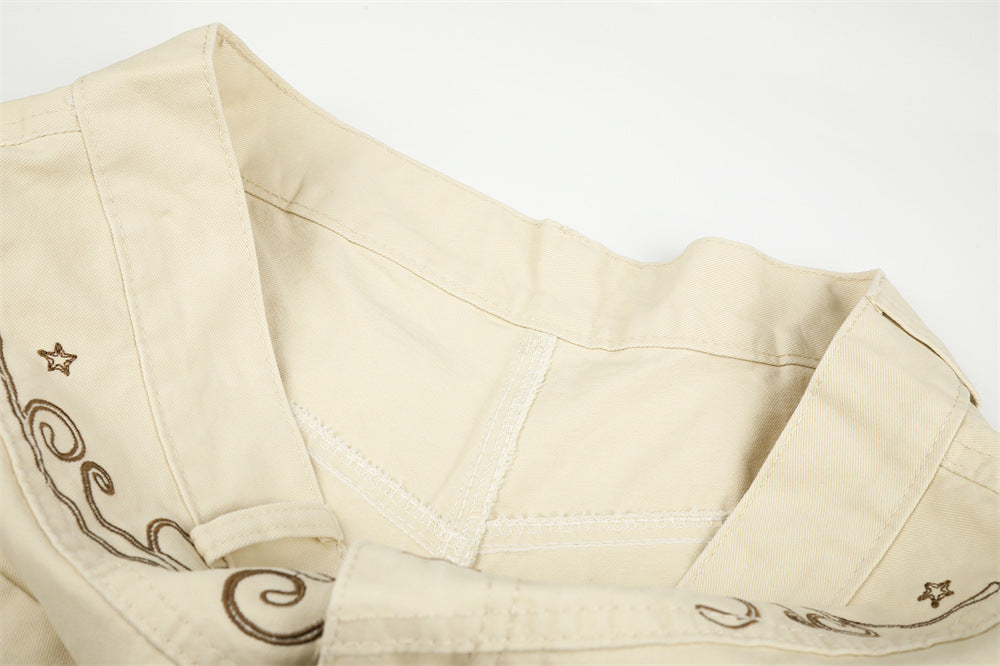 Star Embroidered Wide-Leg Cargo Shorts – Y2K High Street Streetwear