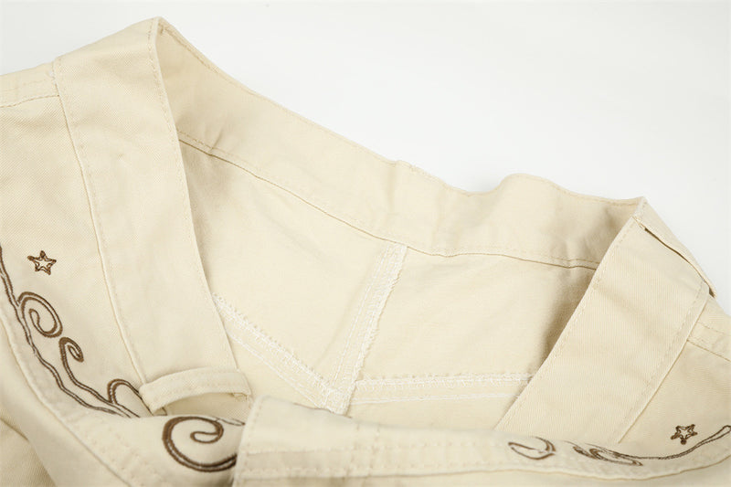 Star Embroidered Wide-Leg Cargo Shorts – Y2K High Street Streetwear