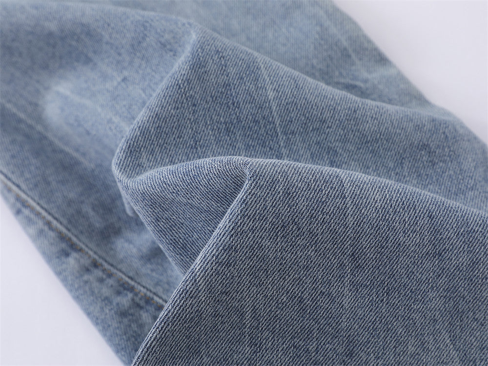Jean homme flare wide leg – Délavage clair, fente latérale et étoiles