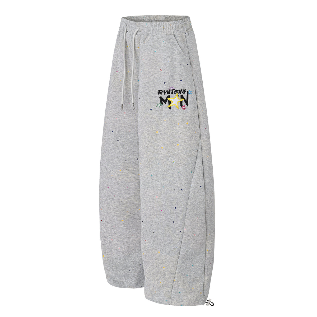 Wide-Leg Sweatpants with Star Embroidery & Paint Splatter Print