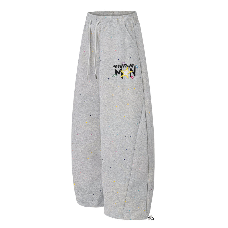 Wide-Leg Sweatpants with Star Embroidery & Paint Splatter Print